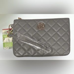 Badgley Mischka Pouch Wristlet Vegan Leather Diamond Quilted‎ New With Tags